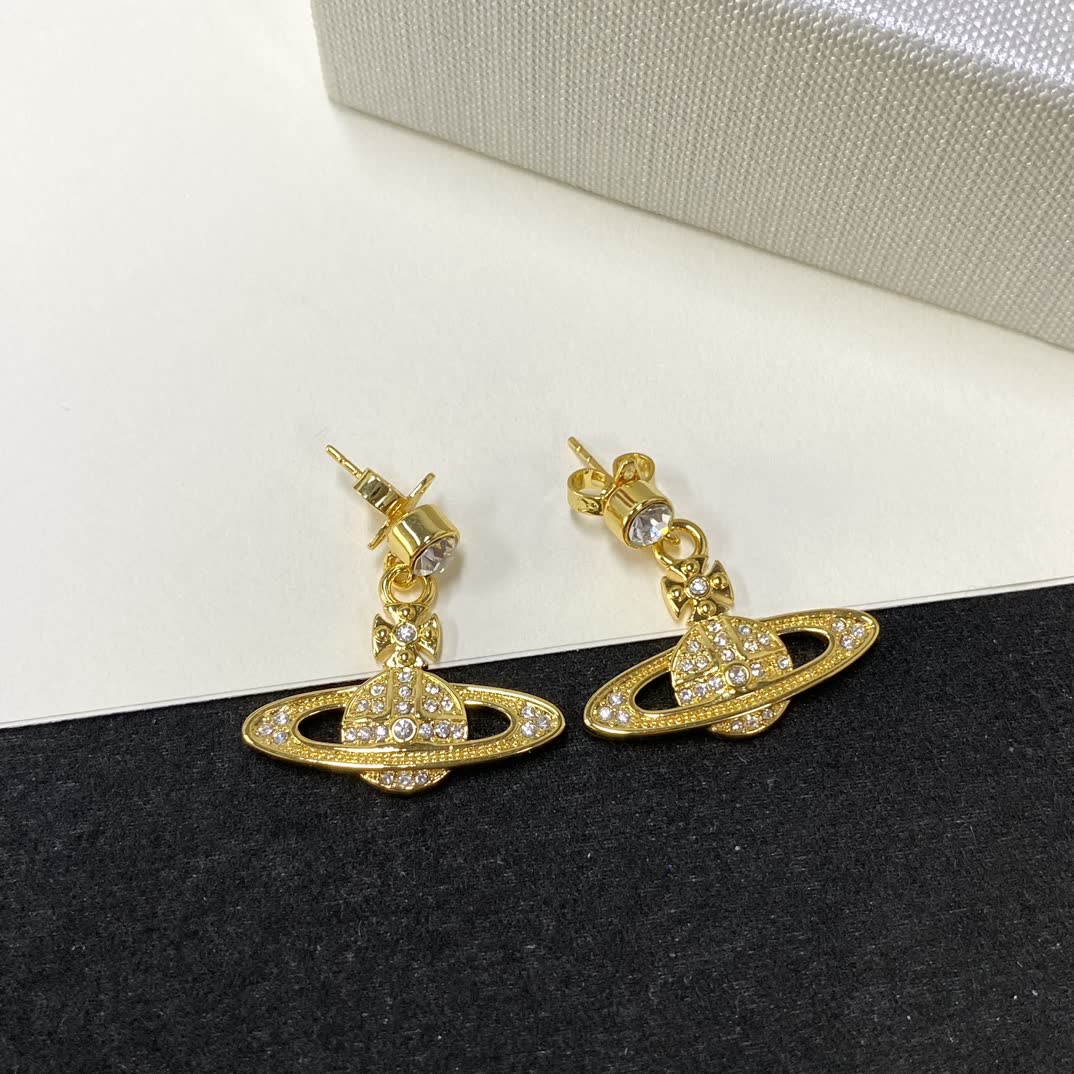 Vivienne Westwood Gold Saturn Ring Earrings with Crystal Accents